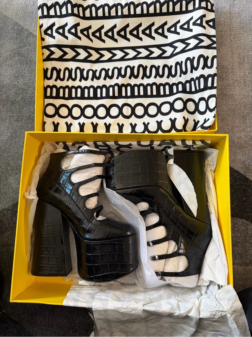 Marc Jacobs Black Croc-Embossed Platform Sandals